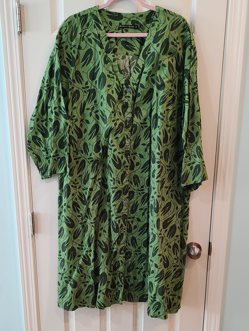 Gudrun Sjoden Green Leaf-Print Long Sleeve Dress